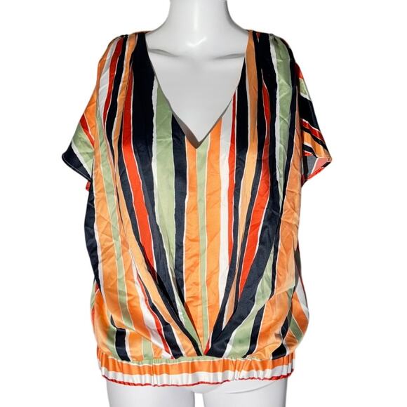 Marc New York Andrew Marc Blouson Stripe Top Medium - Picture 1 of 6
